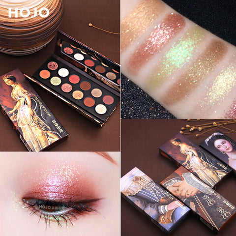 HOJO 12 Color Aristocratic Painting Eyeshadow Palette Shimmer Matte Pigmented Eye Shadow Powder Makeup Glitter Crystal Eyeshadow