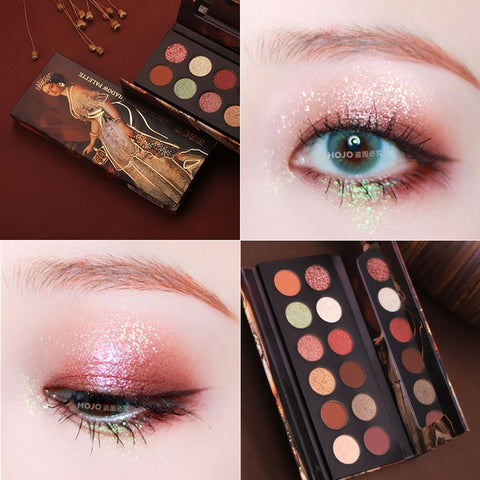 HOJO 12 Color Aristocratic Painting Eyeshadow Palette Shimmer Matte Pigmented Eye Shadow Powder Makeup Glitter Crystal Eyeshadow