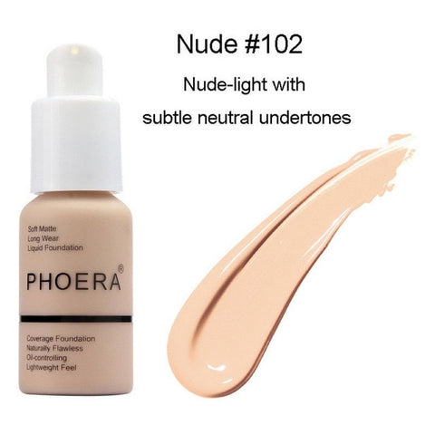 PHOERA Foundation Makeup 30ml Soft Matte Long Wear Oil Control Concealer Liquid Foundation Cream Fashion Womens maquillage