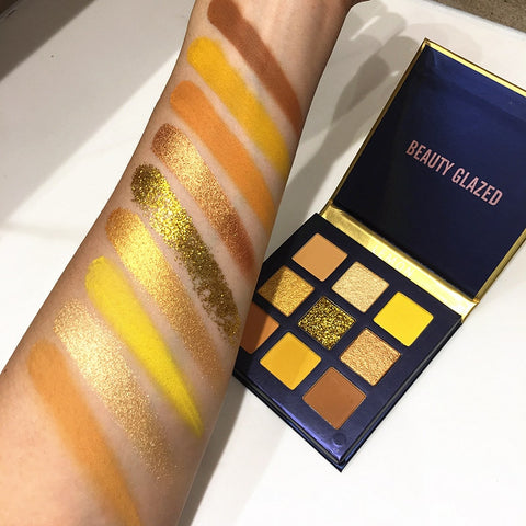 9 cores amarelo beleza vitrificada maquiagem sombra palete pincéis de maquiagem shimmer pigmentado sombra paleta compõem paleta