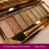 Sombra de olho profissional pallete maquiagem 9 cores diamante brilho brilhante brilhante sombra de olho compõem paleta à prova dwaterproof água com escova