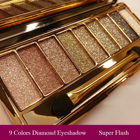 Sombra de olho profissional pallete maquiagem 9 cores diamante brilho brilhante brilhante sombra de olho compõem paleta à prova dwaterproof água com escova