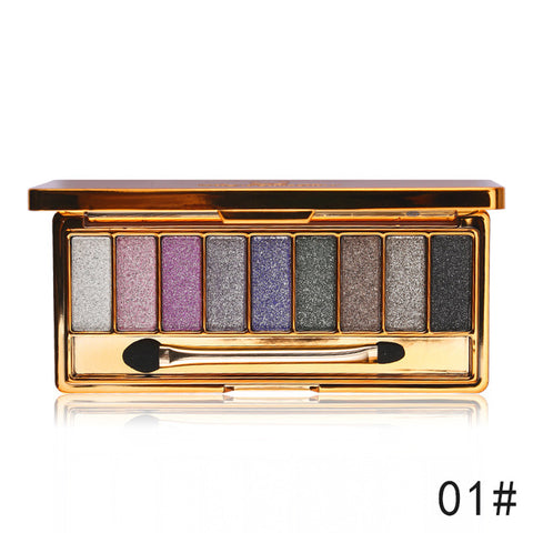 Sombra de olho profissional pallete maquiagem 9 cores diamante brilho brilhante brilhante sombra de olho compõem paleta à prova dwaterproof água com escova